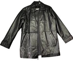 Ricardo Jacket Womens Large Black Drawstring Waist Leather Long Coat